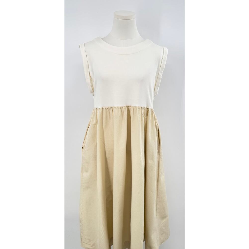 Anthropologie Maeve Babydoll Dress White Beige Midi T-Shirt Dress XS Runs larger